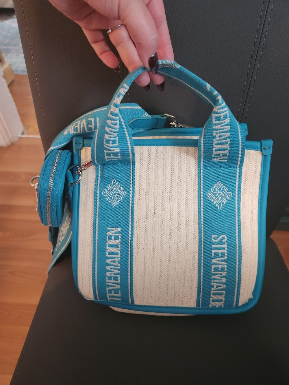 Steve Madden Turquoise and Cream  Satchel with Logo Straps